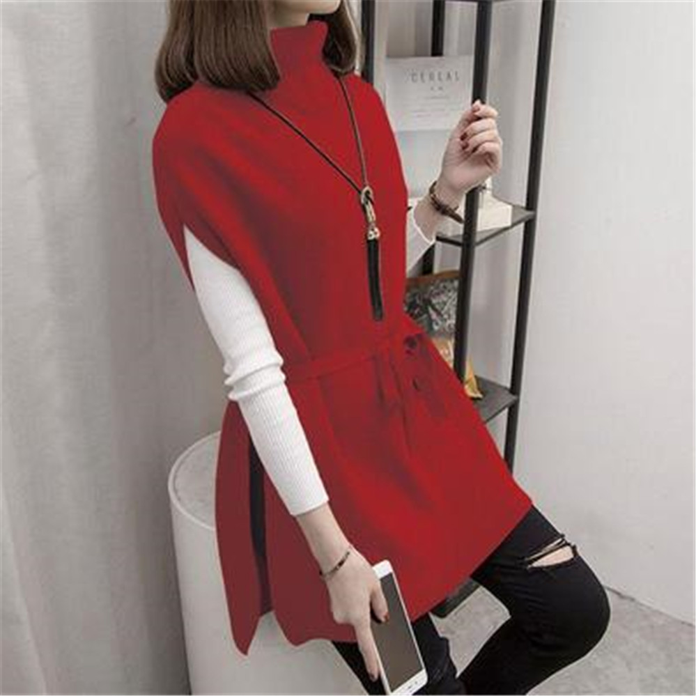 Women Sweater Vest Casual Turtleneck Sweater Vest Sweater Dress fall Pullover Winter Knitted Dress Loose-Fitting Waistcoat Top alx