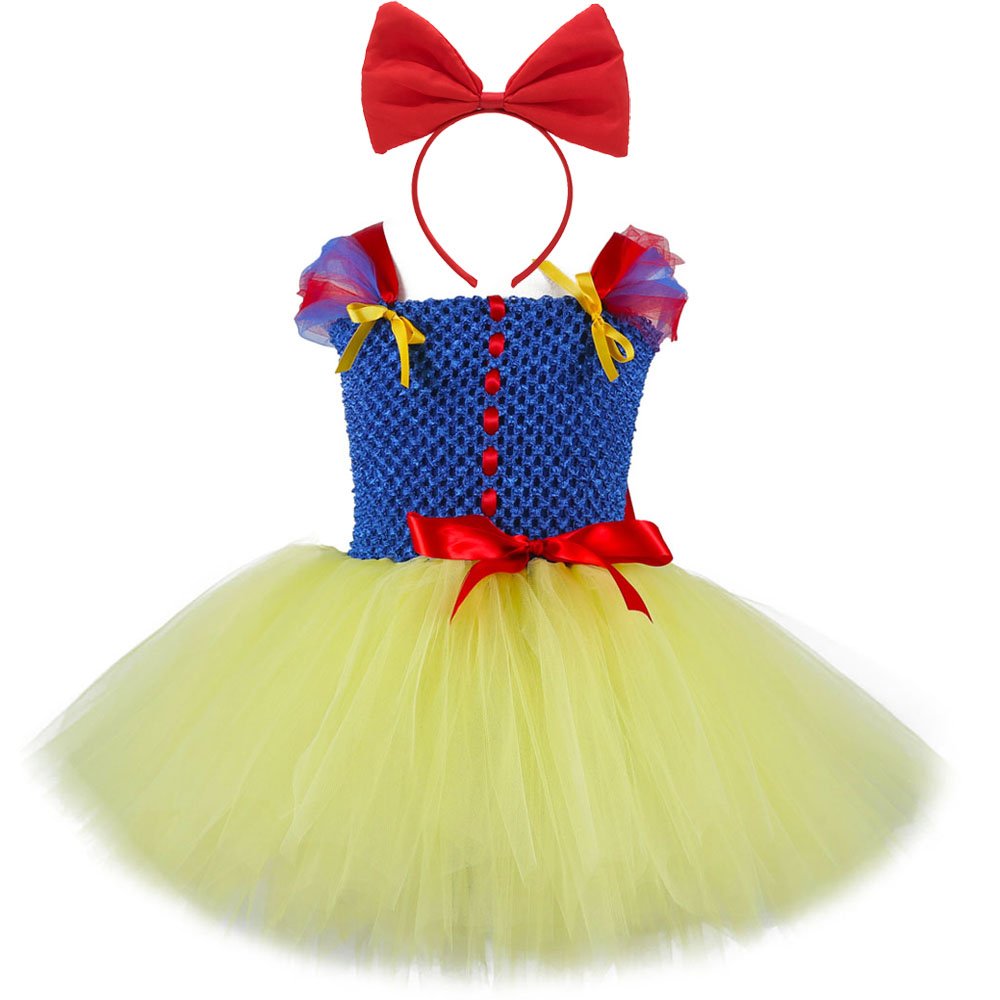 Snow White Princess Dresses for Girls Tutu Dress with Bow Headband Toddler Baby Girl Princess Costumes for Birthday Halloween alx