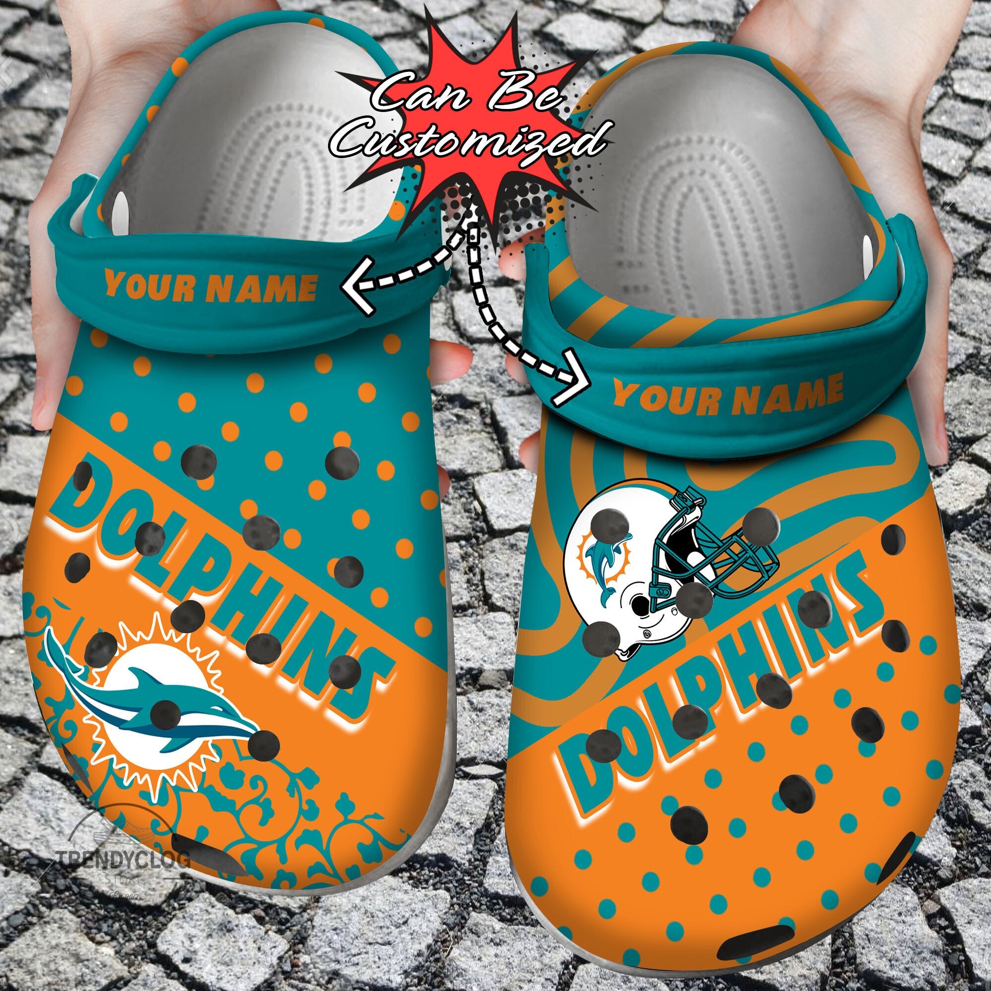 Football Crocs – Personalized M.Dolphins Polka Dots Colors Clog Shoes