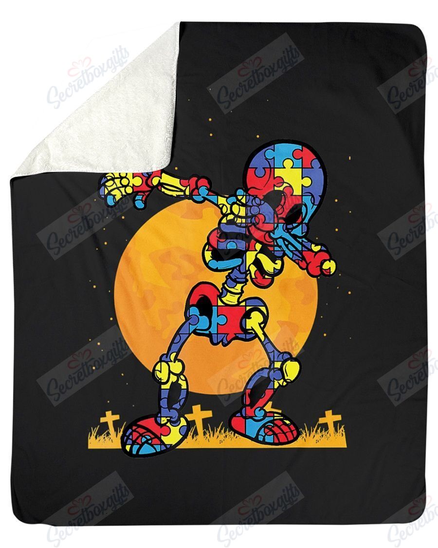 Dabbing Skeleton Autism Awareness Funny Halloween Th2809386Cl Fleece Blanket