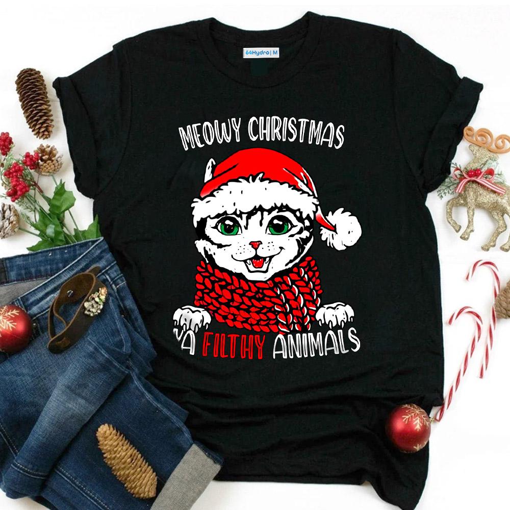 Ya Filthy Animals – Gift For Cat Lover – Cat Christmas T-Shirt