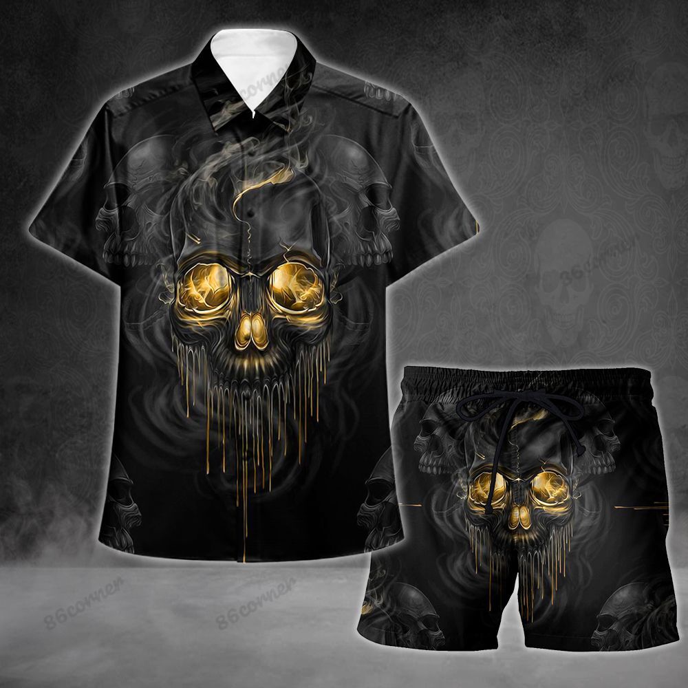 Black Smoke Skull Hawaii Shirt And Short Set
