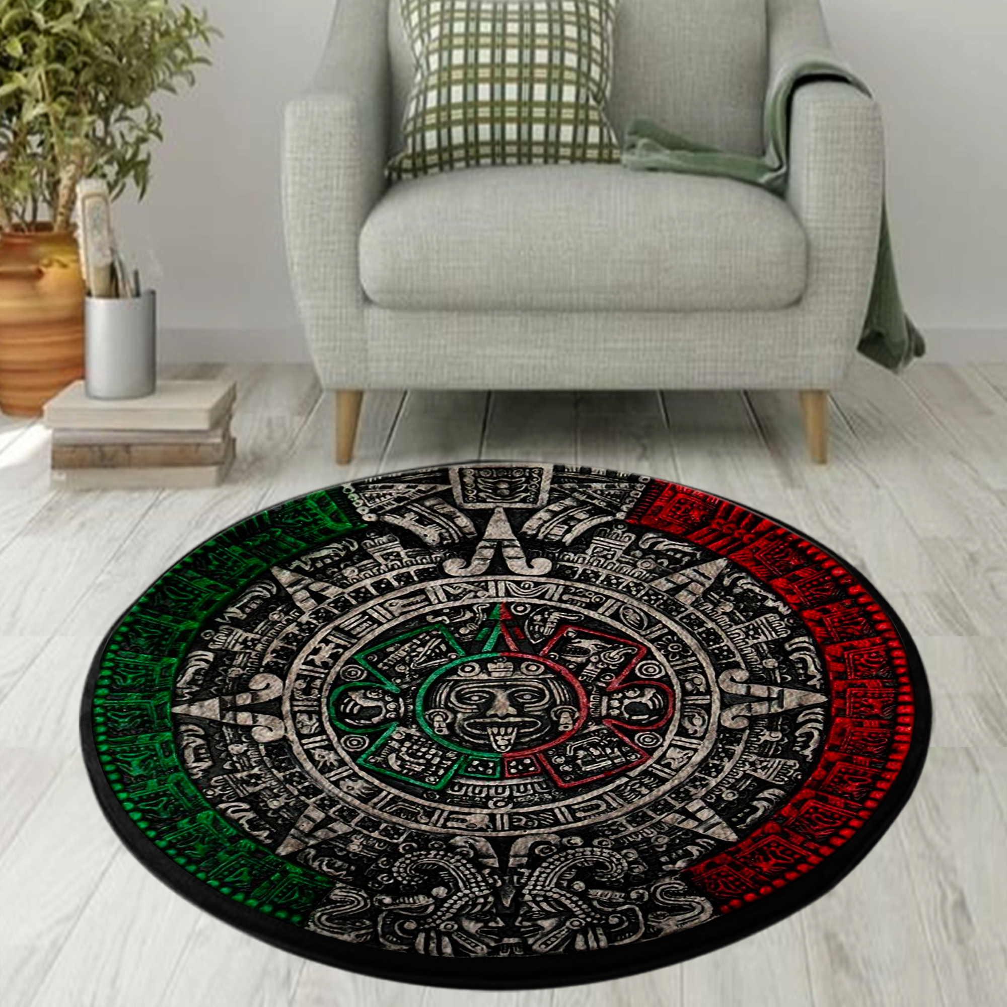 Aztec Calender Mix Mexican Flag Aztec Aztec All Over Printed Circle Rug –  Am Style Design