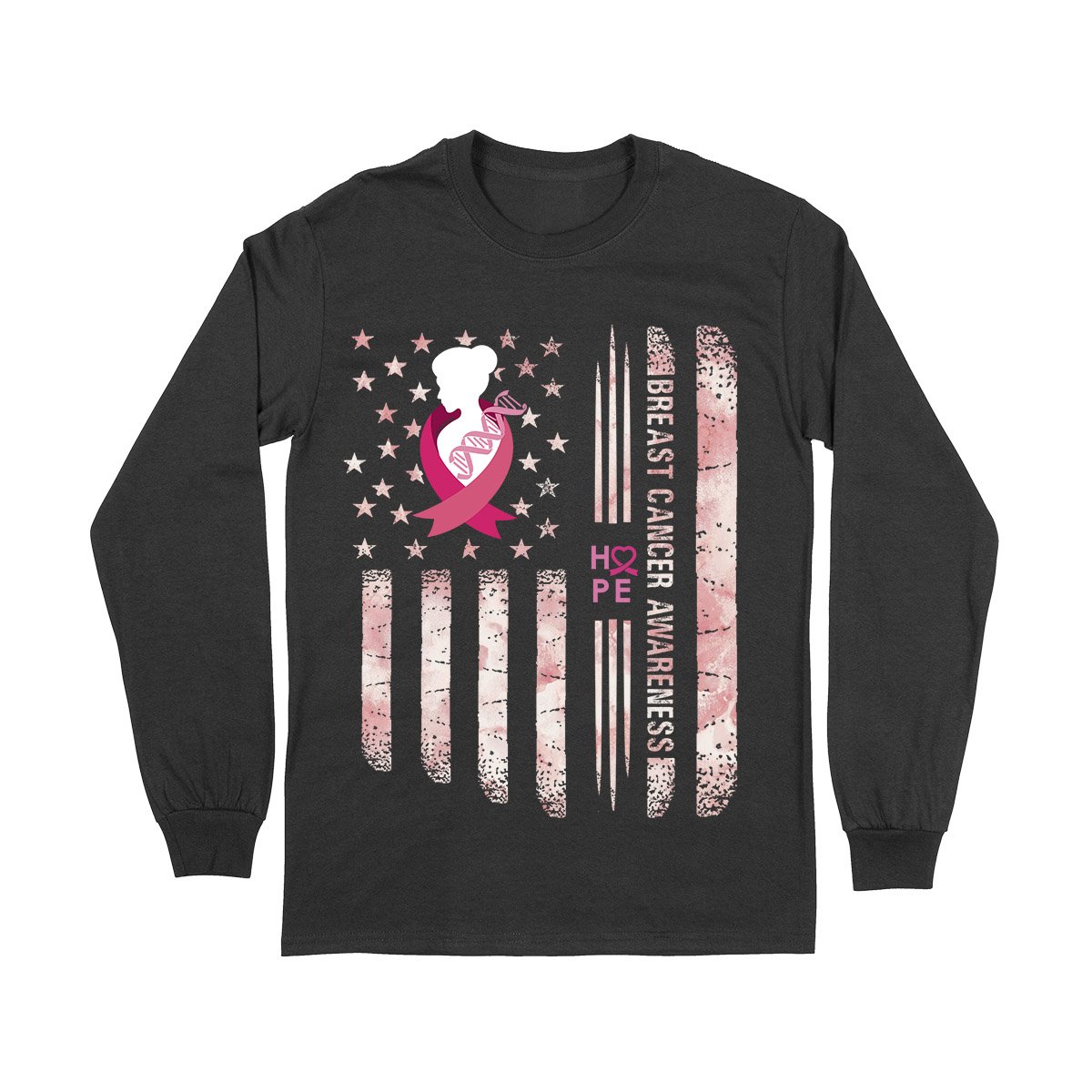Tye Die American Flag Breast Cancer Awareness Ez05 1305 Long Sleeve T-Shirt