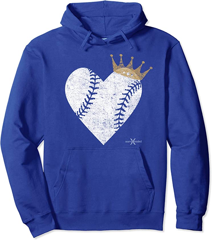 Vintage Royal Baseball Heart with Crown Pullover Hoodie