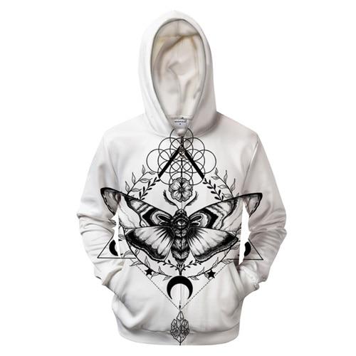 White & Black Moth Zip-up Hoodie