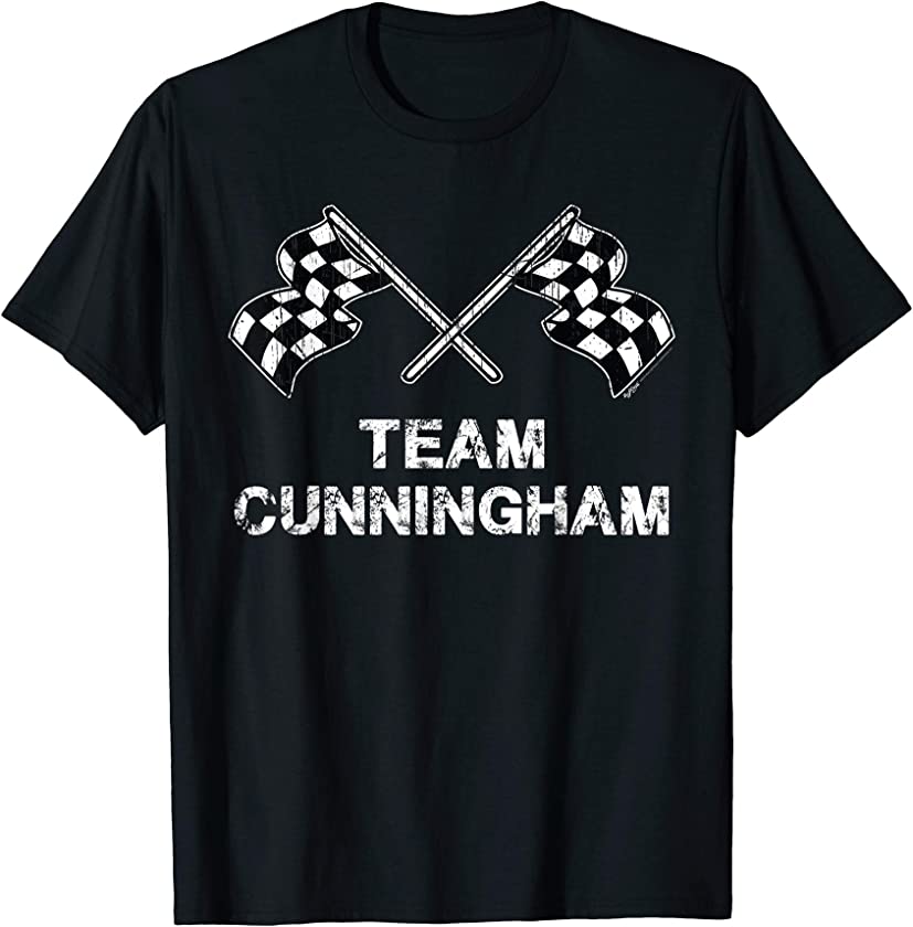 Vintage Team Cunningham Family Name Checkered Flag Racing T-Shirt