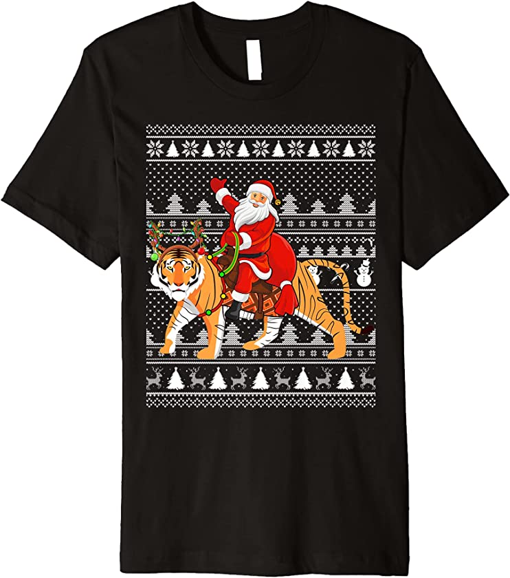 Bengal Tiger Lover Santa Riding Bengal Tiger Ugly Christmas Premium T-Shirt