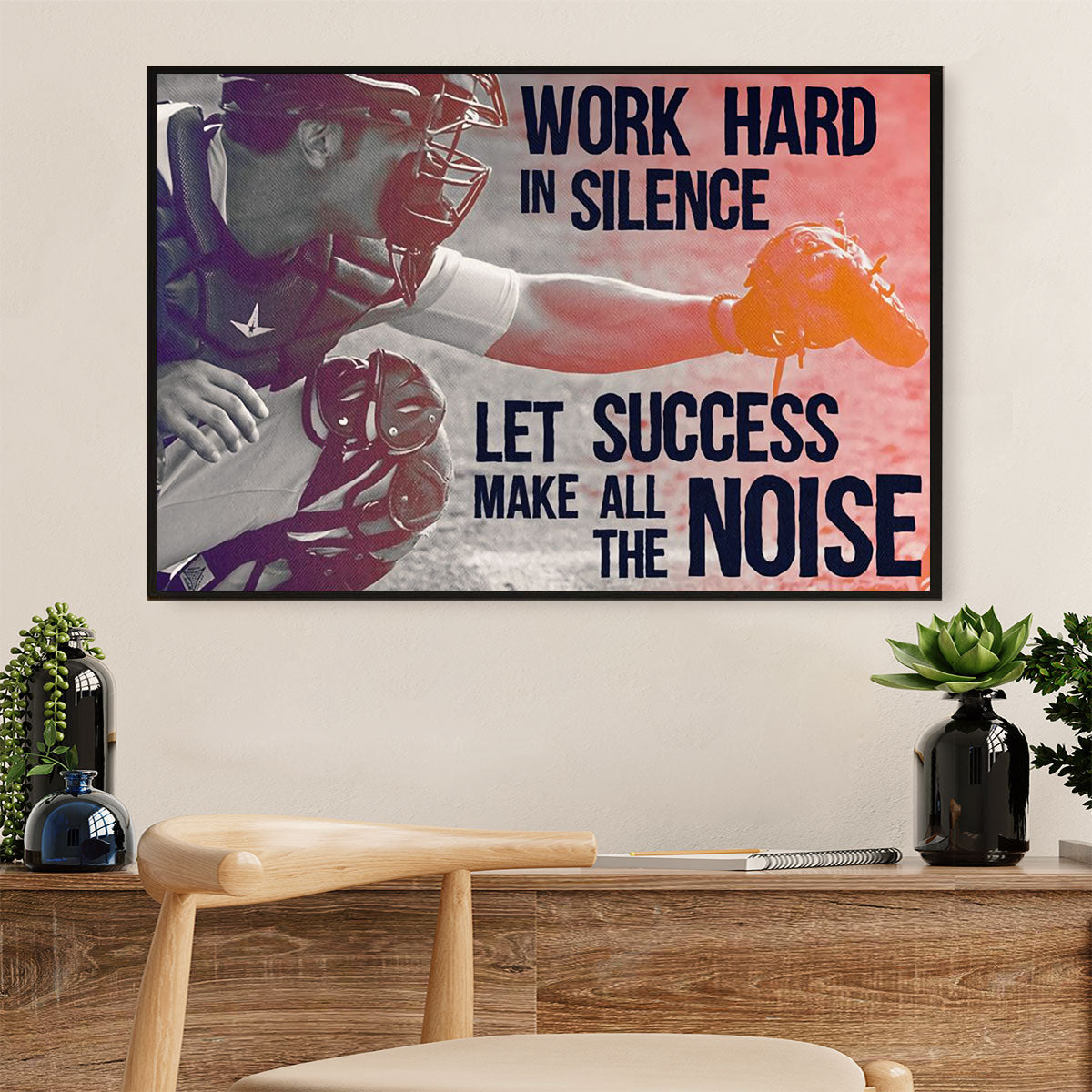 Baseball Canvas Wall Art Prints | Work Hard In Silence | Home Décor Gift For Baseball Players