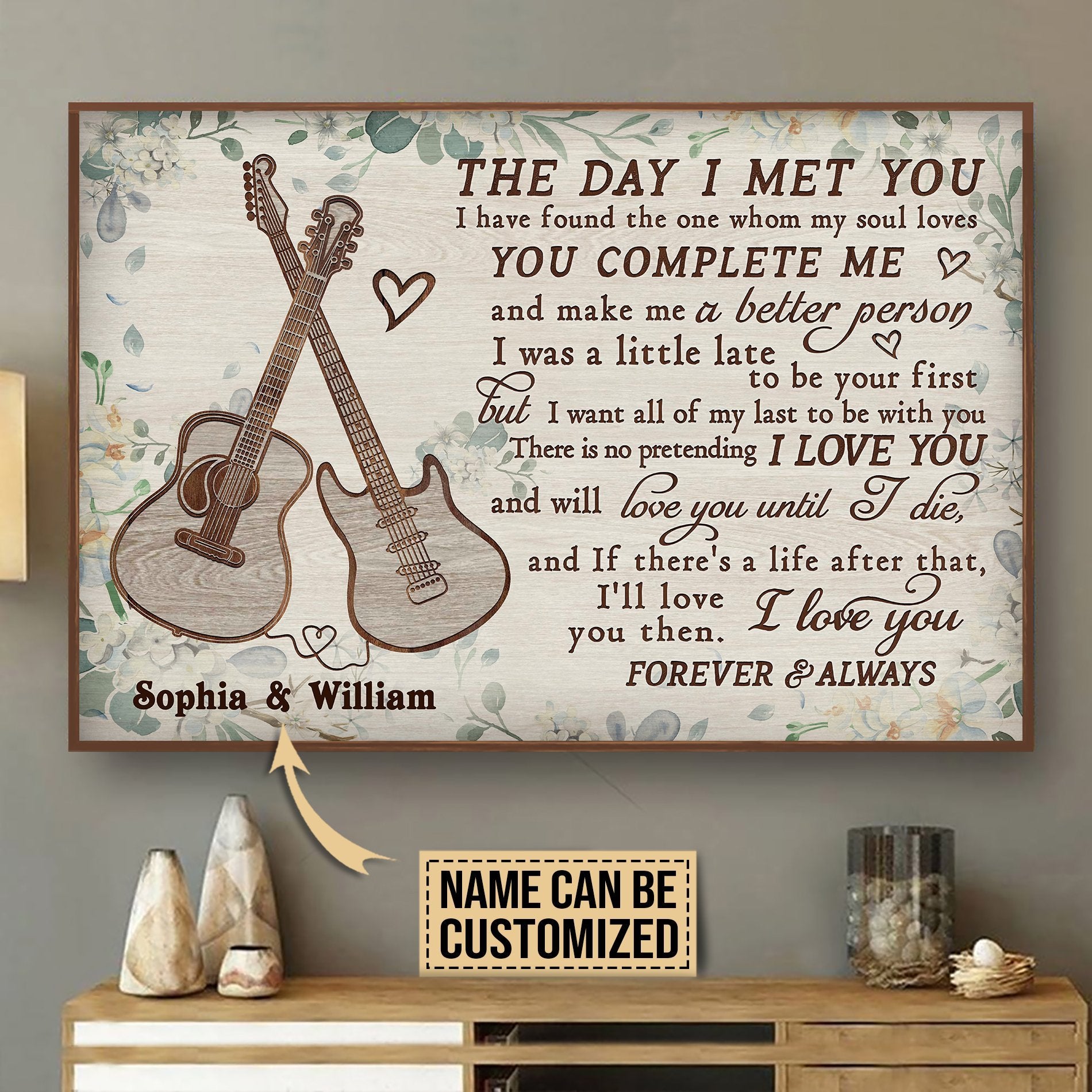 Aeticon Gifts Personalized Guitar Types Floral The Day I Met You Canvas Mom Dad Gift Home Decor