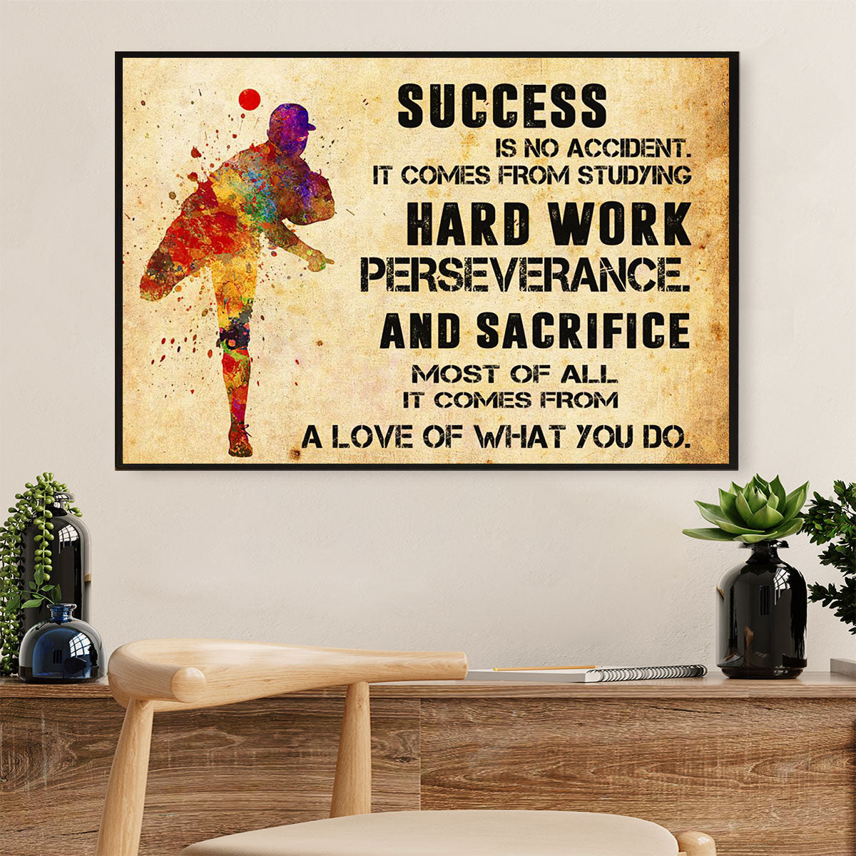 Baseball Canvas Wall Art Prints | Success Is | Home Décor Gift For Baseball Players