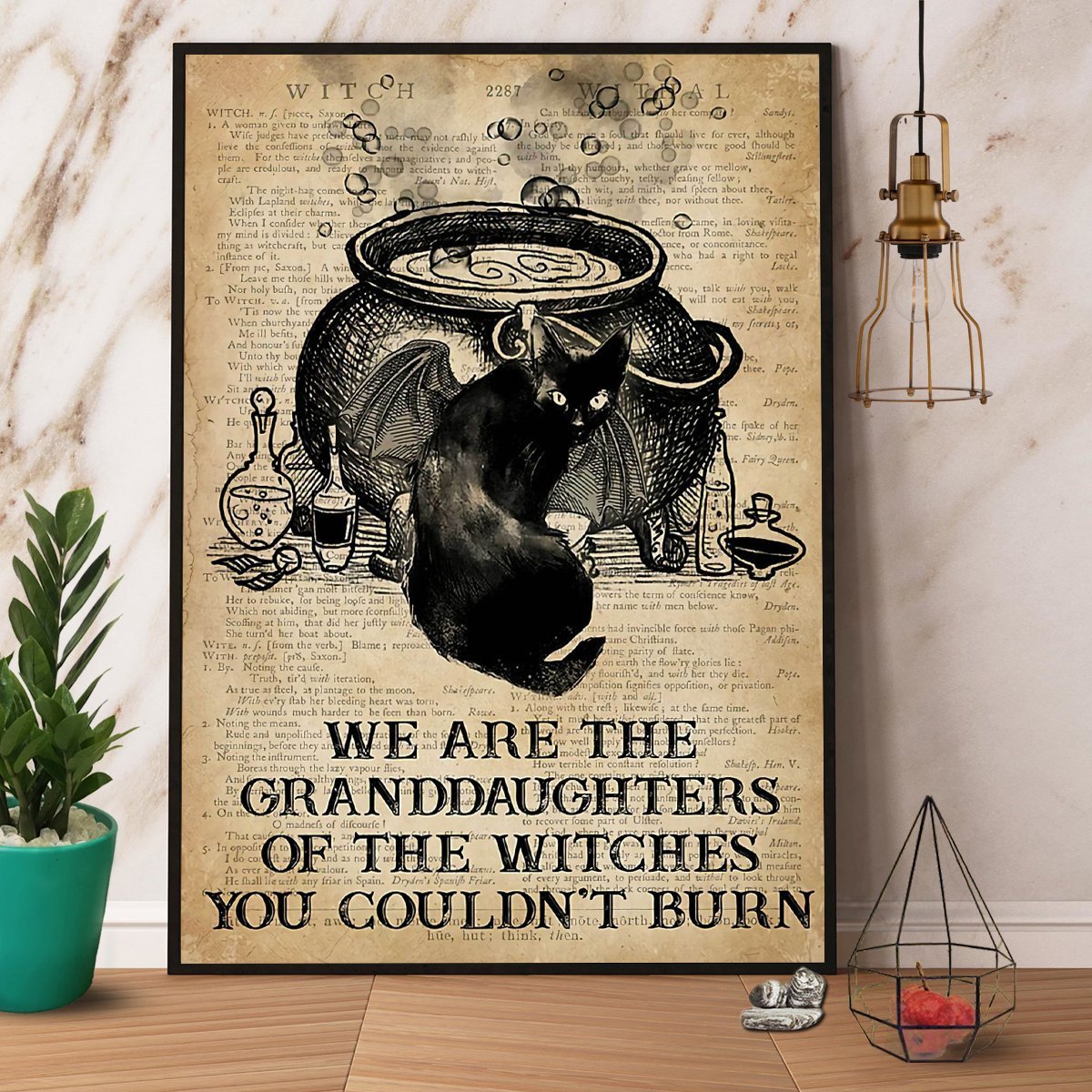 Cat Witch We Are The Granddaughters Of The Witches Halloween Gift Paper Poster No Frame  Matte Canvas Wall Decor