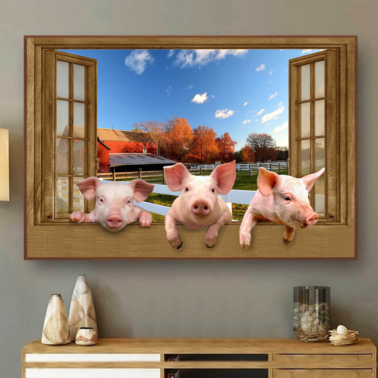 Pig 3D Wall Art Opend Window Home Decor Gift Animal Farm Lover