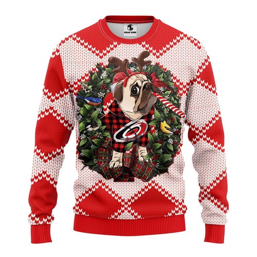 Carolina Hurricanes Pug Dog Christmas Gift For Fan Ugly Wool Sweater Christmas