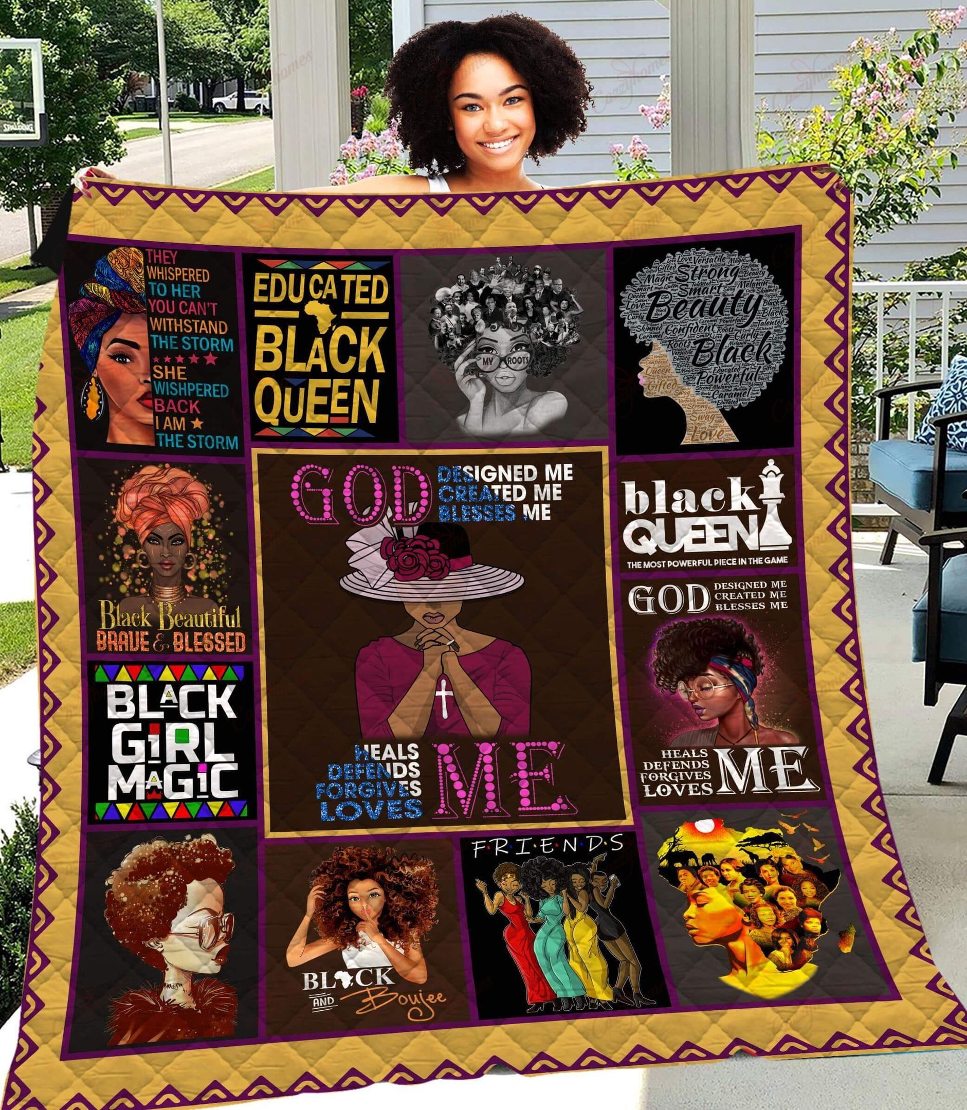 God Designed Created Blesses Me Black Queen Magic YU0104218CL Quilt Blanket