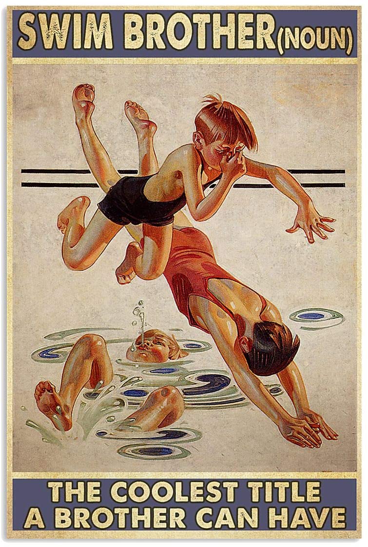 Vintage Swimming Brother Coolest Title A Brother Can Have Poster Art Print      Home Decor Gift For Men Women Family Friend On Birthday Xmas