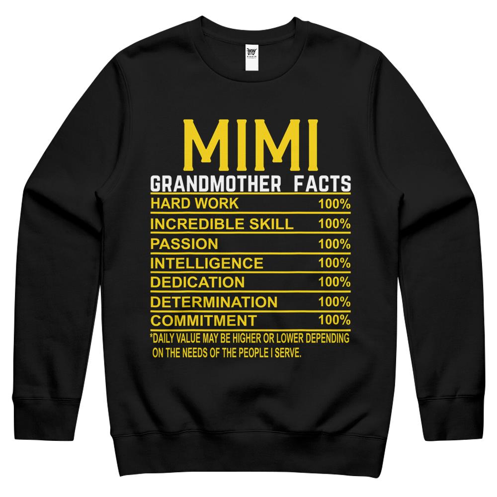 Nutritional Facts Shirt, Nutrition Facts Crewneck Sweatshirt, Mimi Grandmother Facts Funny Nutritional Fact Crewneck Sweatshirt