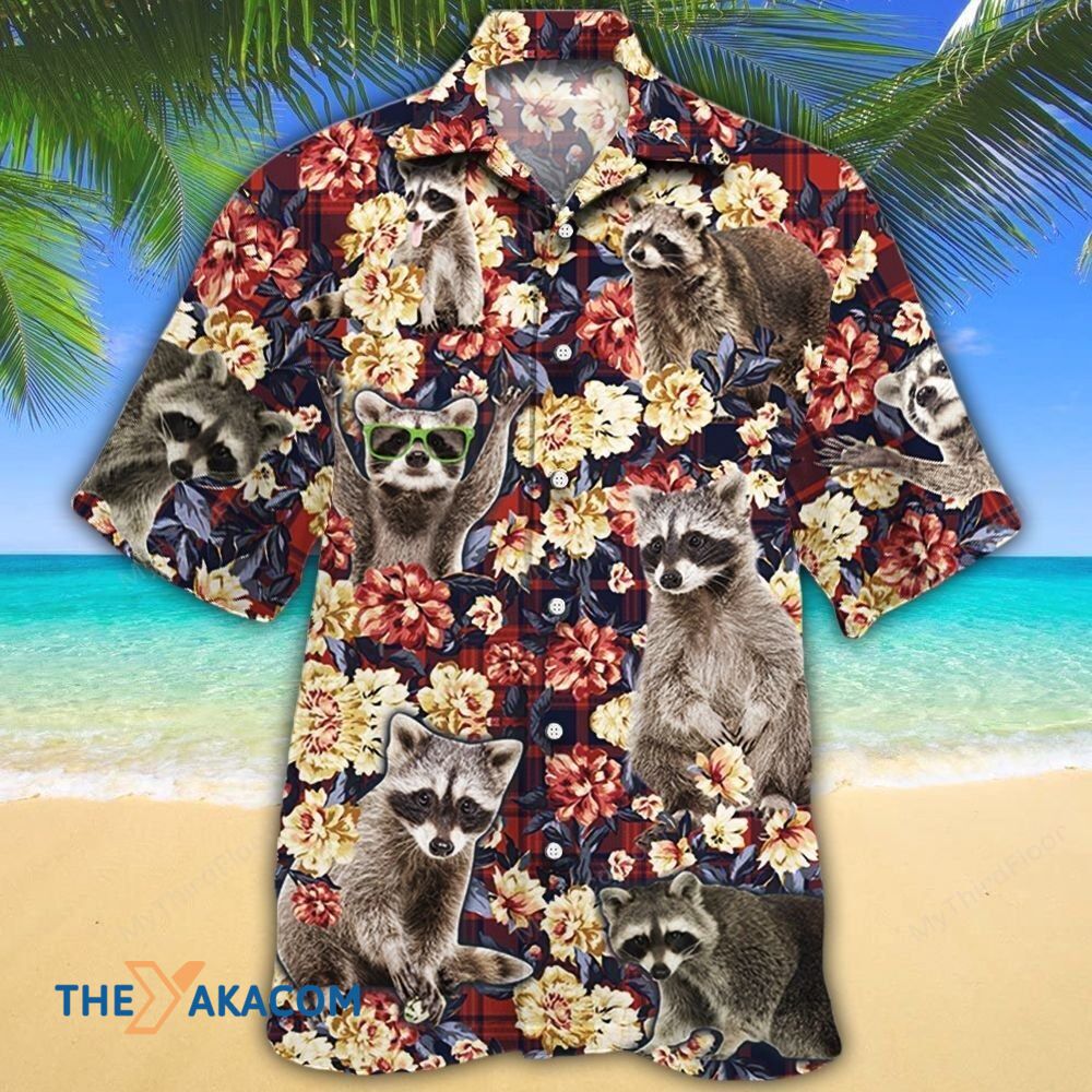 Raccoon Lovers Red Plaid Pattern Hawaiian Shirt Ha16368