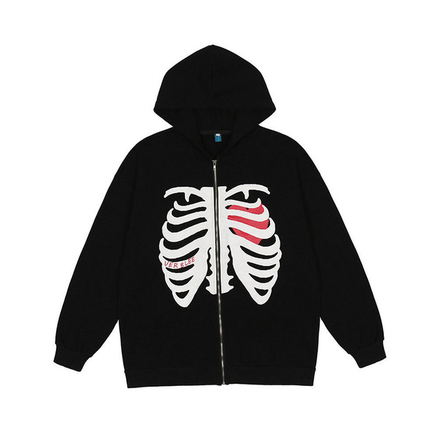 Y2K Pullover Skeleton Hoodies Men Women Gothic Zip Up Oversized Sweatshirt Ladies Retro Harajuku Hooded Jacket Streetwear alx