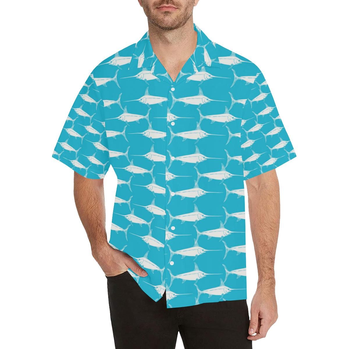 Swordfish Pattern Print Design 02 Men’s All Over Print Hawaiian Shirt (model T58)