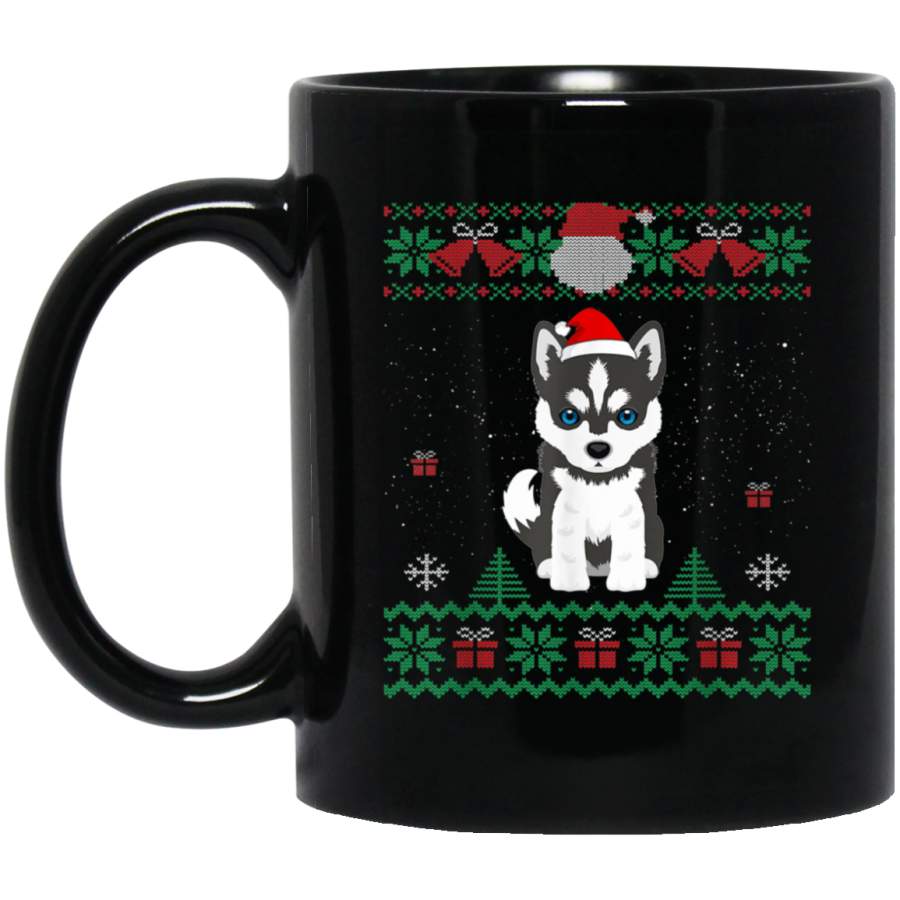 Siberian Husky Dog Lover Ugly Christmas Sweater Xmas Gift  11 oz 15 oz Mug Black