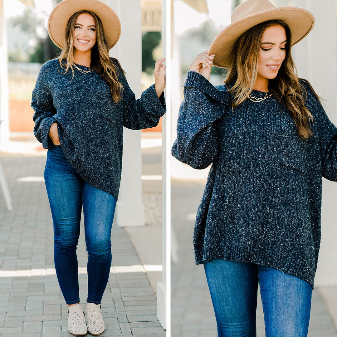 Make The Most Of The Day Navy Blue Sweater - Intercept Inter National