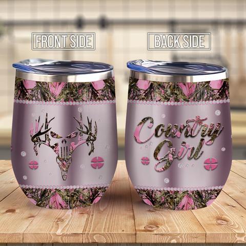Metal Style Country Girl Deer Hunting Wine Tumbler Deer Hunting Gift Wine Tumbler, Personalized Tumblers, Tumbler Cups, Custom Tumblers Teesummer
