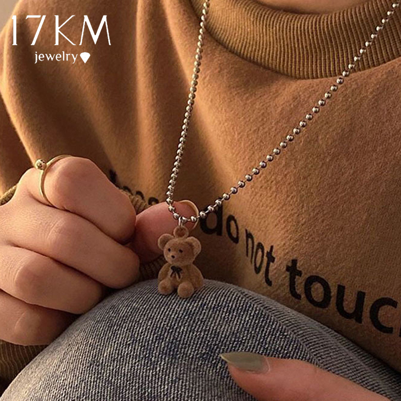 17KM Brown Bear Pendant Necklace Sweater Chain Necklaces for Women Cute Animals Chokers Trendy Fashion Jewelry 2022 alx