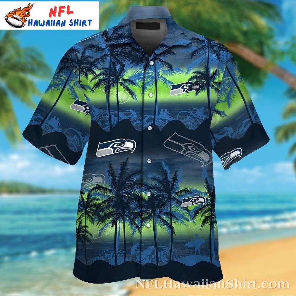 Island Interception  Seahawks Blue Fade Palm Hawaiian Shirt