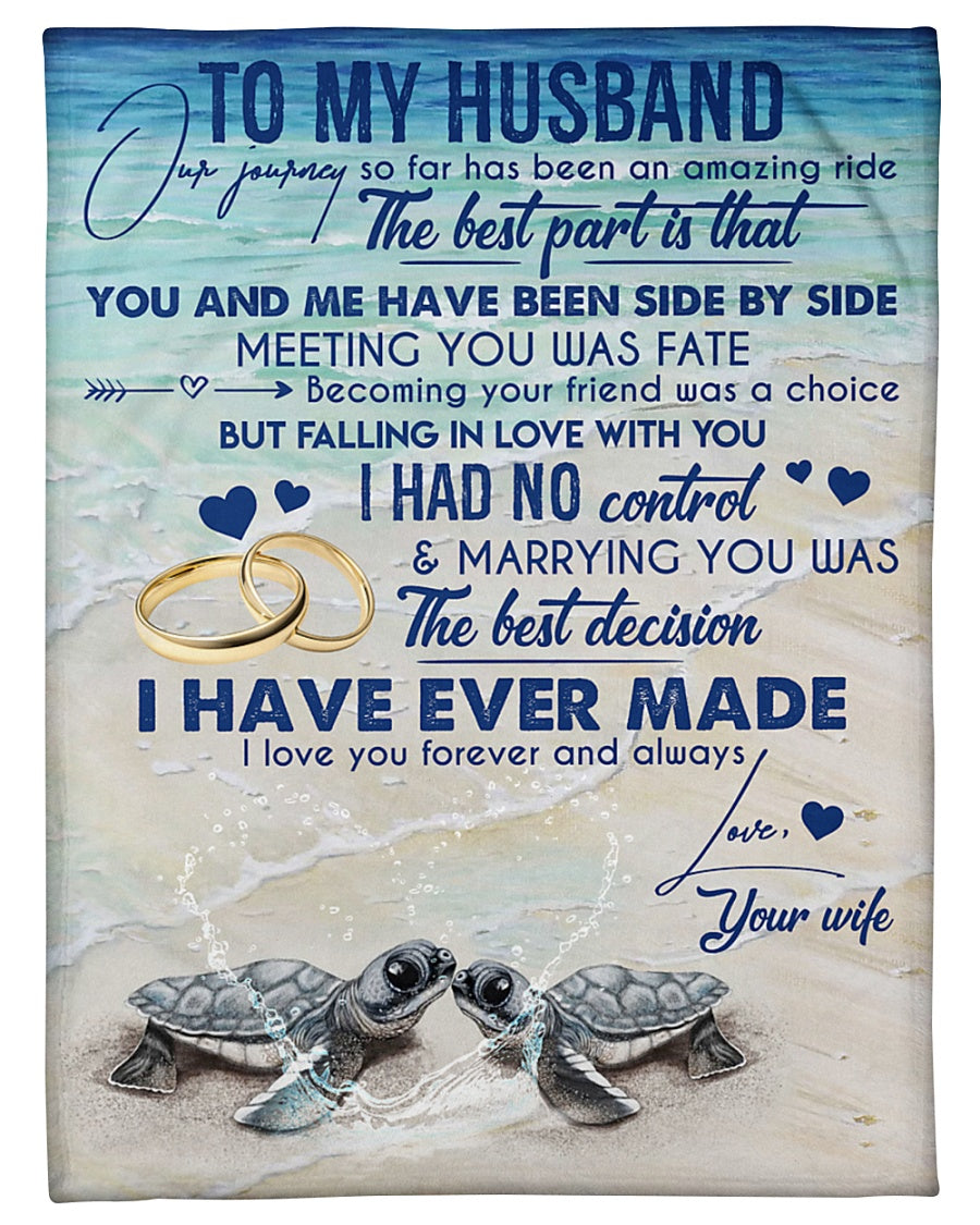 To My Husband – Turtle – Meeting You Was Fate Fleece Blanket, Gift For Husband From Wife Birthday Gift Home Decor Bedding Couch Sofa Soft