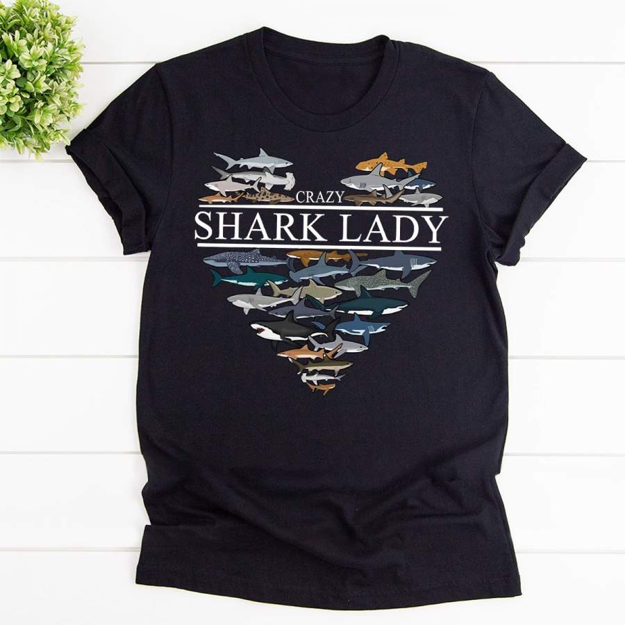 Crazy shark lady black cotton t shirt for men and women s-6xl