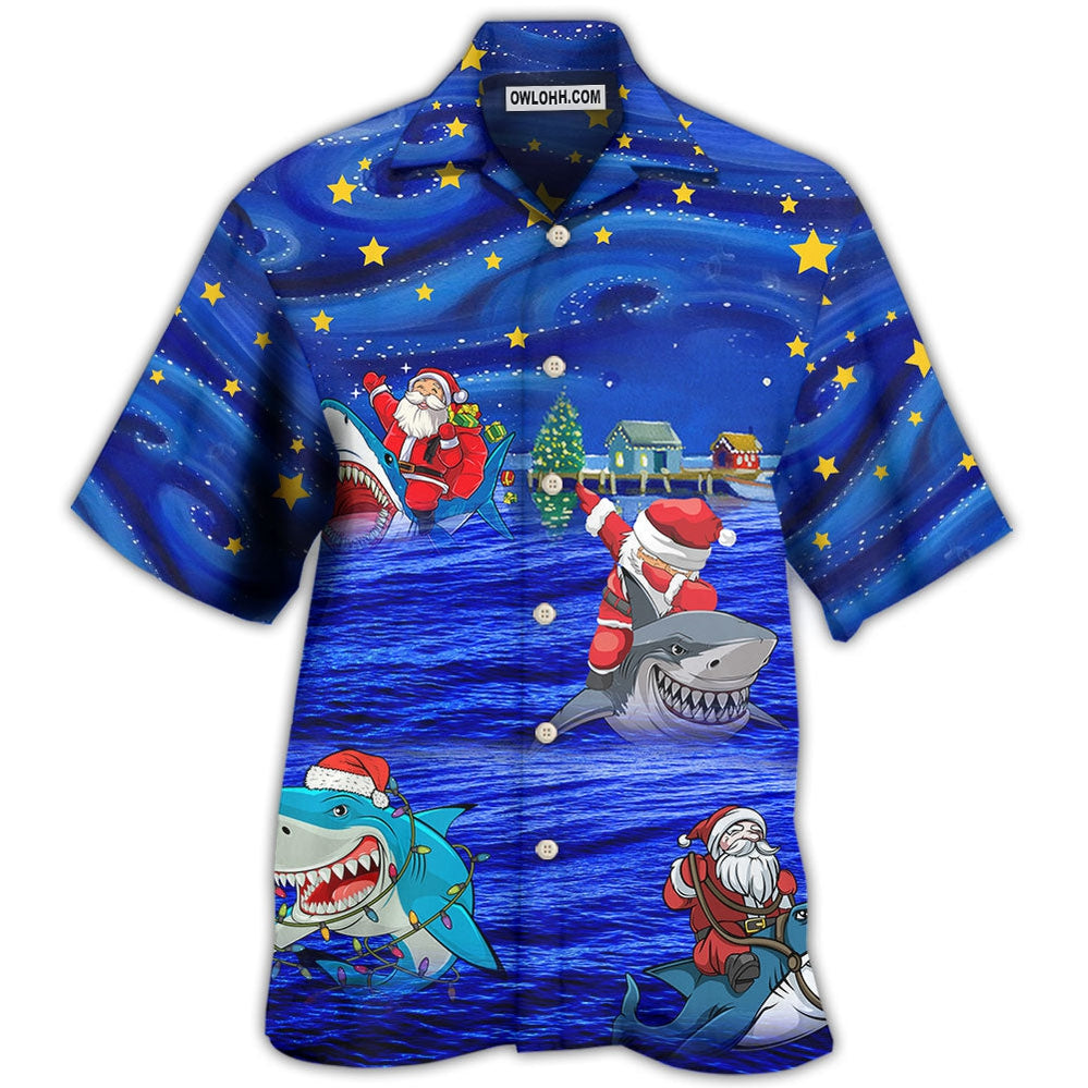 Shark Funny With Santa Amazing Xmas Night Star – Hawaiian Shirt  – Owl Ohh