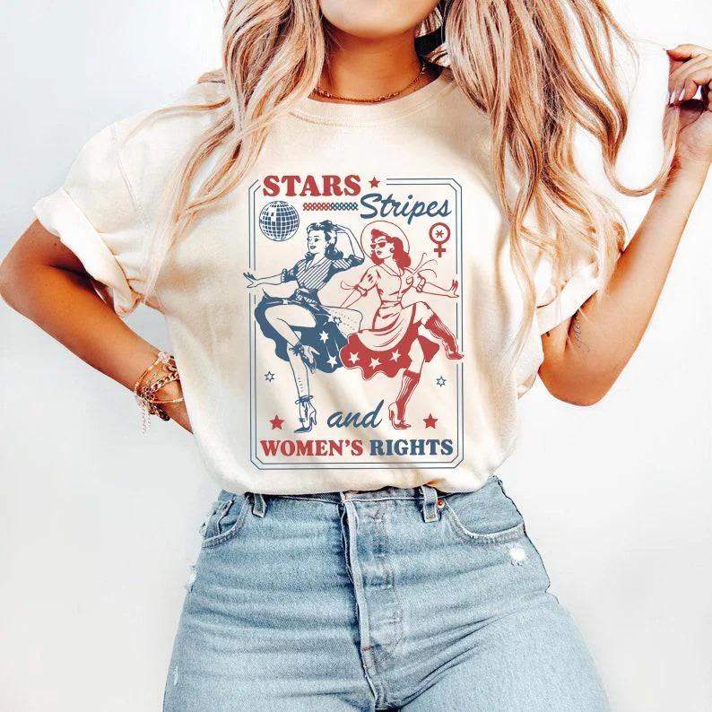 Comfort Colors 4th of July Feminist Stars Stripes and Women’s Rights Shirt, Retro Fourth of July Shirt, Funny Feminist Graphic Tee, Girl Power USA