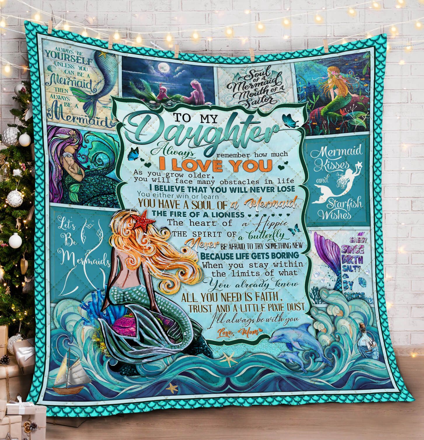 To My Daughter, Mermaid, Love Mom Quilt Blanket