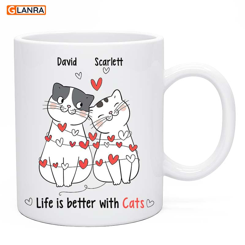 Personalized Life Is Better With Cats Ver.2 Mug, Custom Cat Mug, Gift For Cat Lovers, Gift For Cat Mom, Animal Pet Lovers, Lovely Cat Mug, Funny Quote