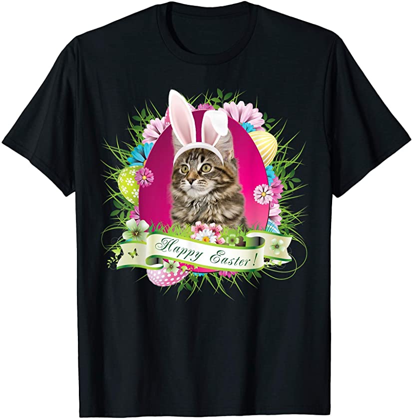 Bunny Maine Coon Cat Happy Easter Day Lover Egg Hunt Lovely T-Shirt