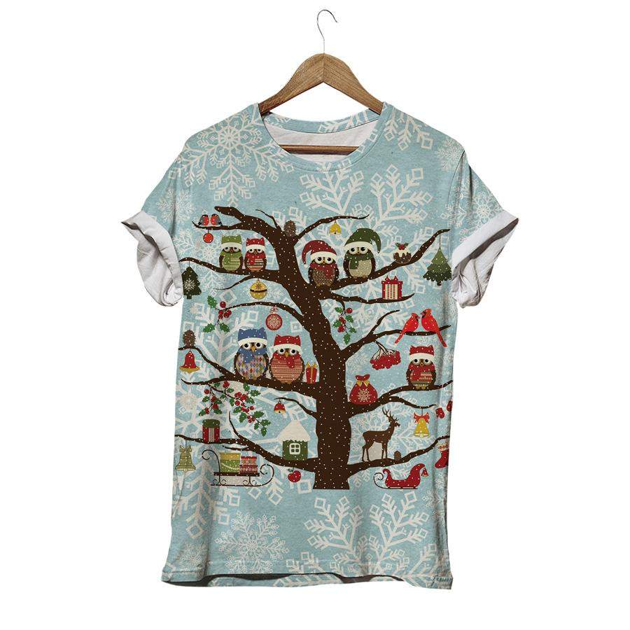 Tree Cute Owl Animal Shirt Christmas Owl T-shirt