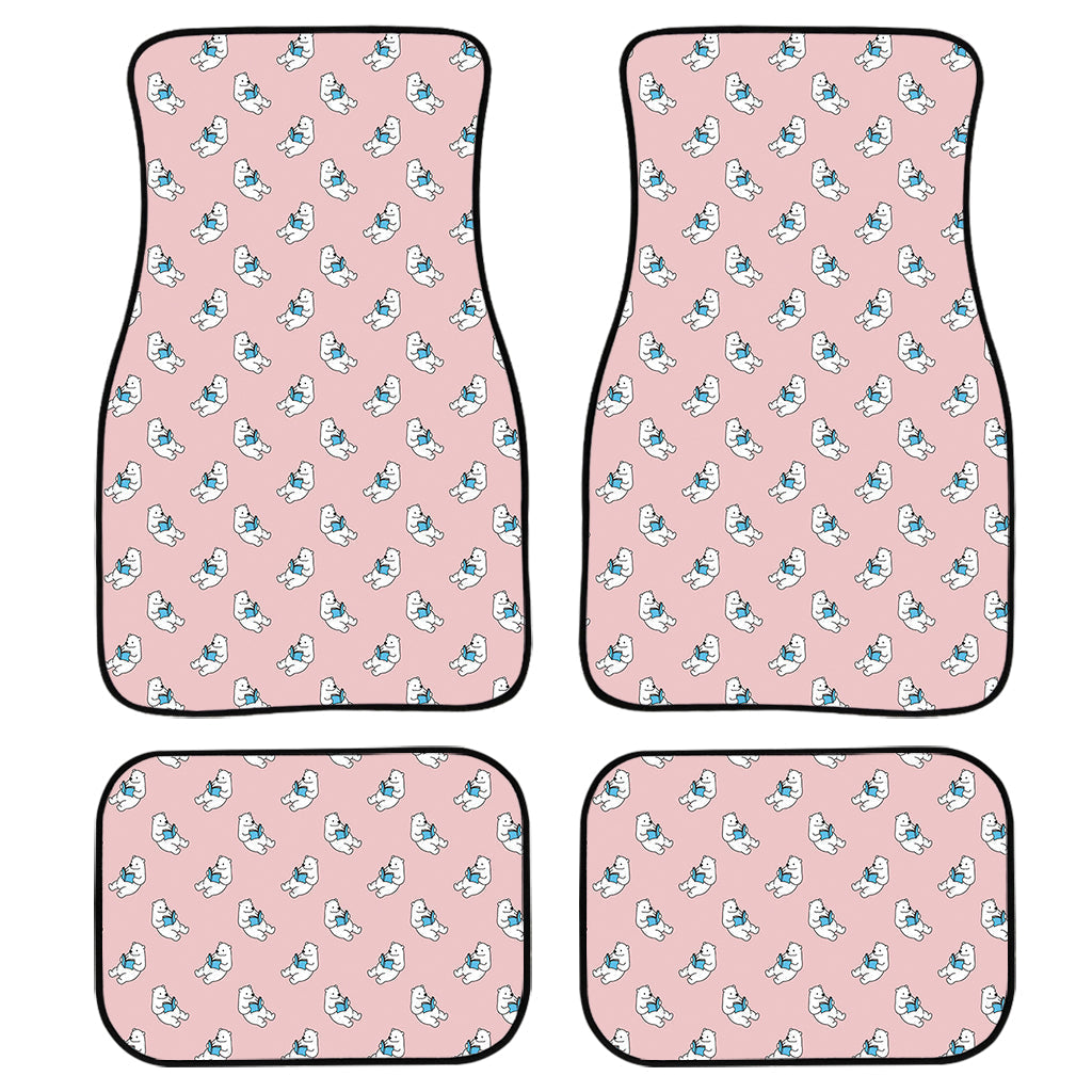 Polar Bear Reading Book Pattern Print Front And Back Car Floor Mats, Front Car Mat