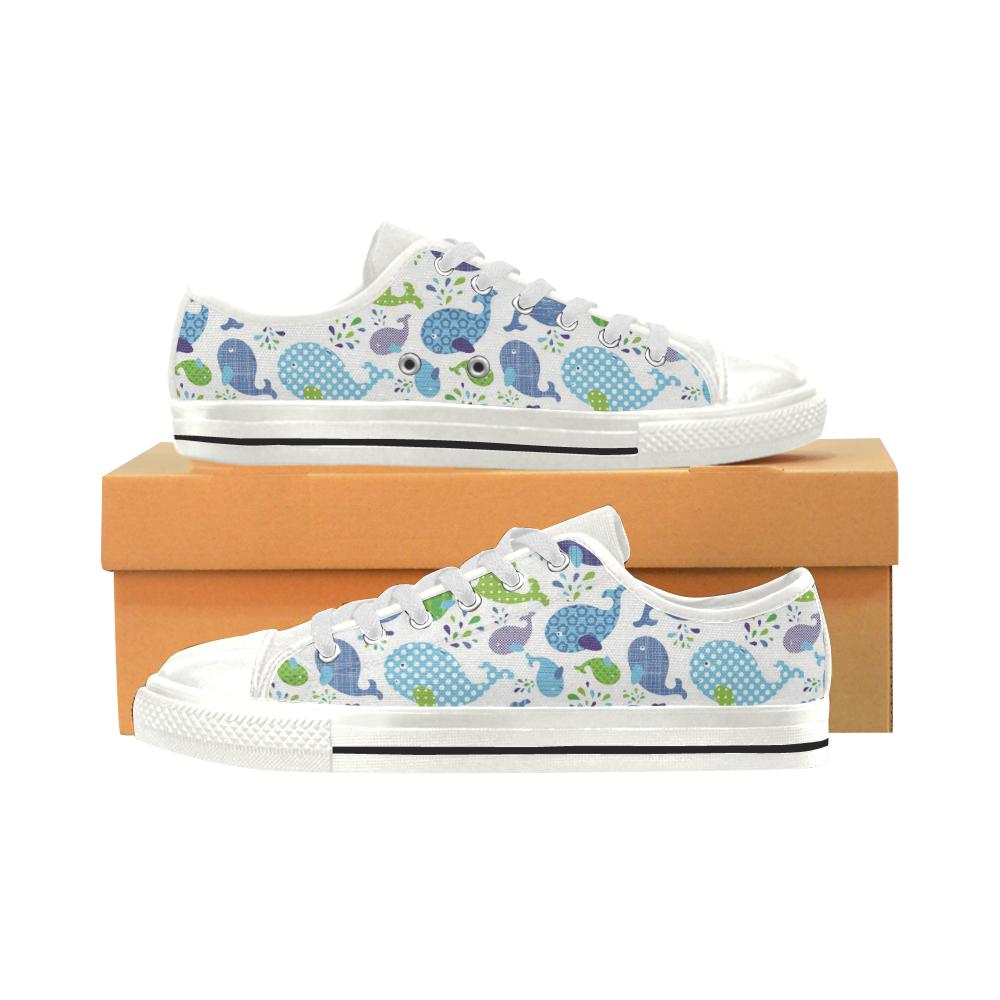 Whale Stripe Dot Pattern Women’s Low Top Shoes White