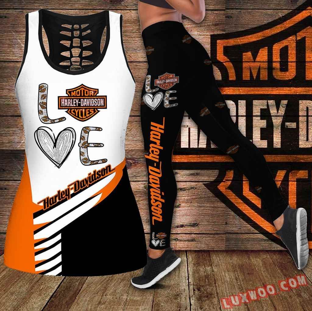 Combo Harley Davidson Love Hollow Tanktop Legging Set Outfit K1695