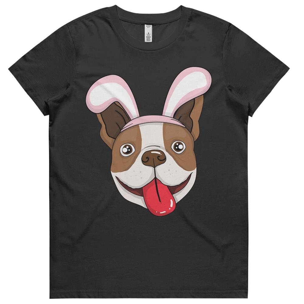 Cute Easter Bulldog Dog Bunny Ears Rabbit Womens Tshirts