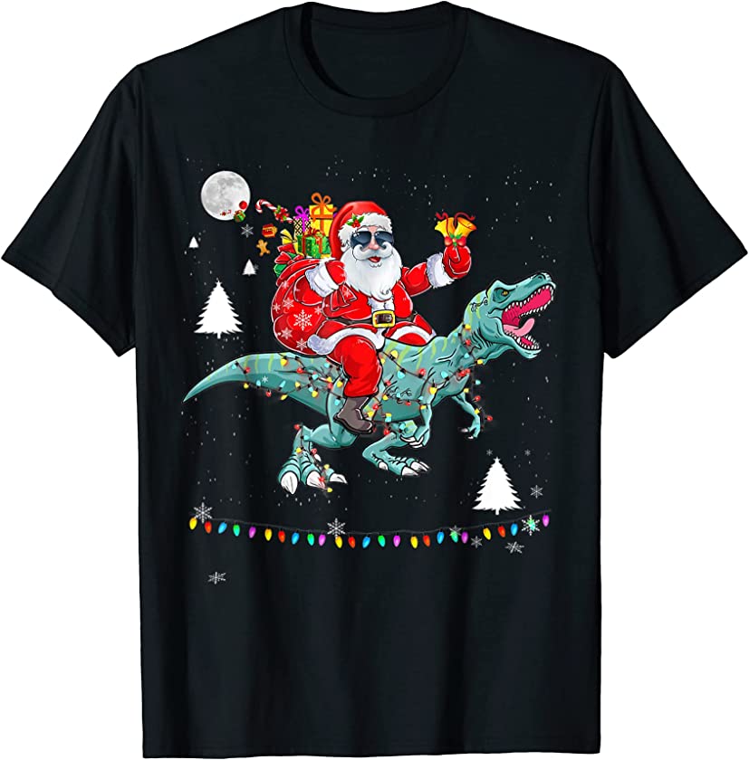 Candy Family Beauty Santa Great Dinosaur Lights Xmas Holiday T-Shirt