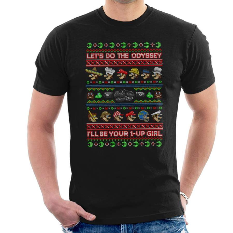 Super Mario Odyssey Christmas Knit Pattern Men’s T-Shirt