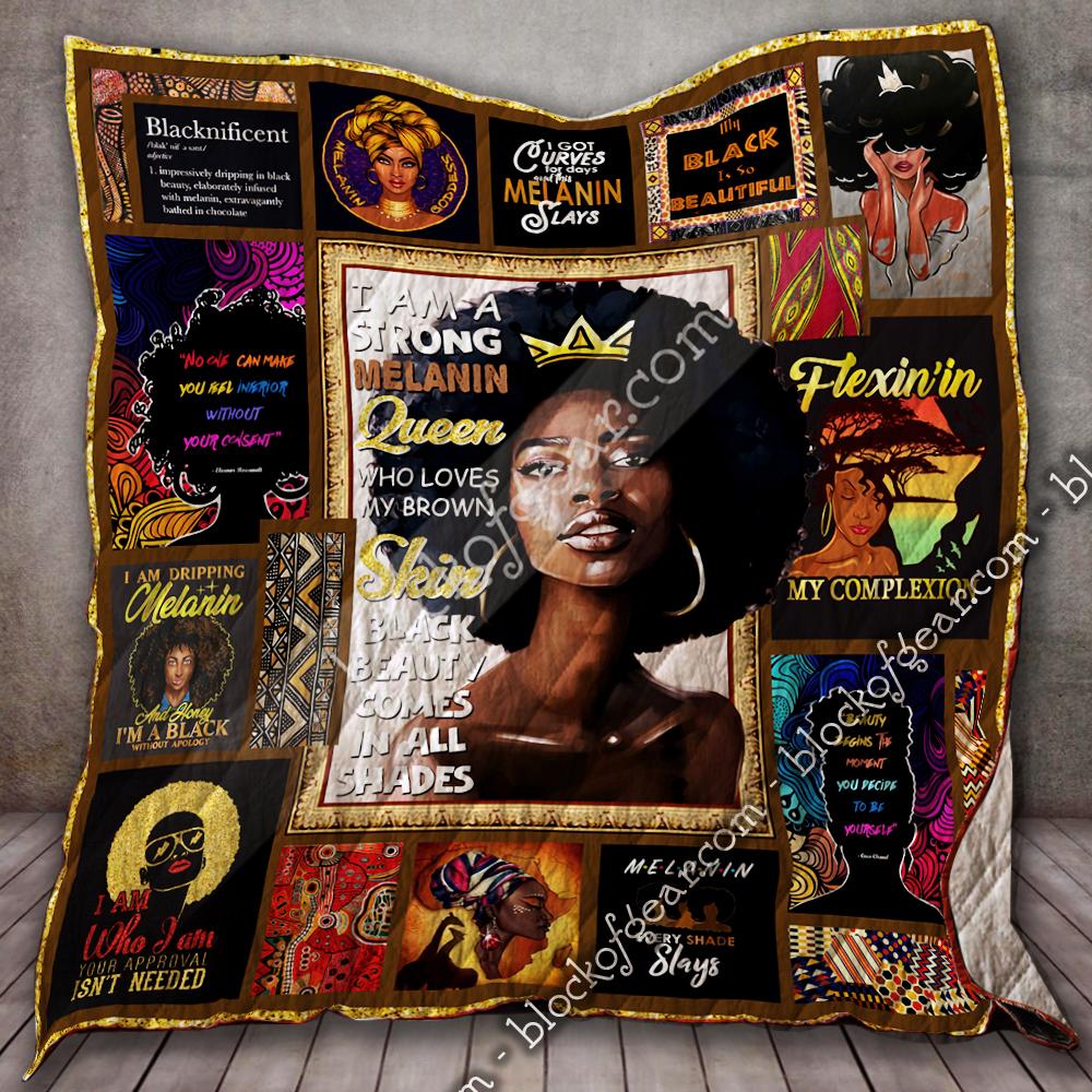 Strong Melanin Queen, Black Woman Queen Quilt