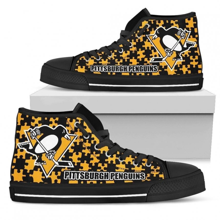 Puzzle Logo With Pittsburgh Penguins High Top Shoes #287