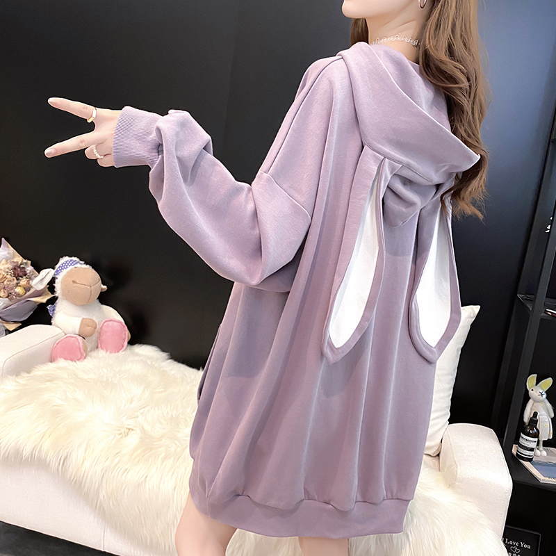 2022 Autumn Sweet Women Hoodies Fashion Cute Rabbit Ears Hooded Pullovers Lantern Sleeve Loose Baggy Female Tops Plus Size alx