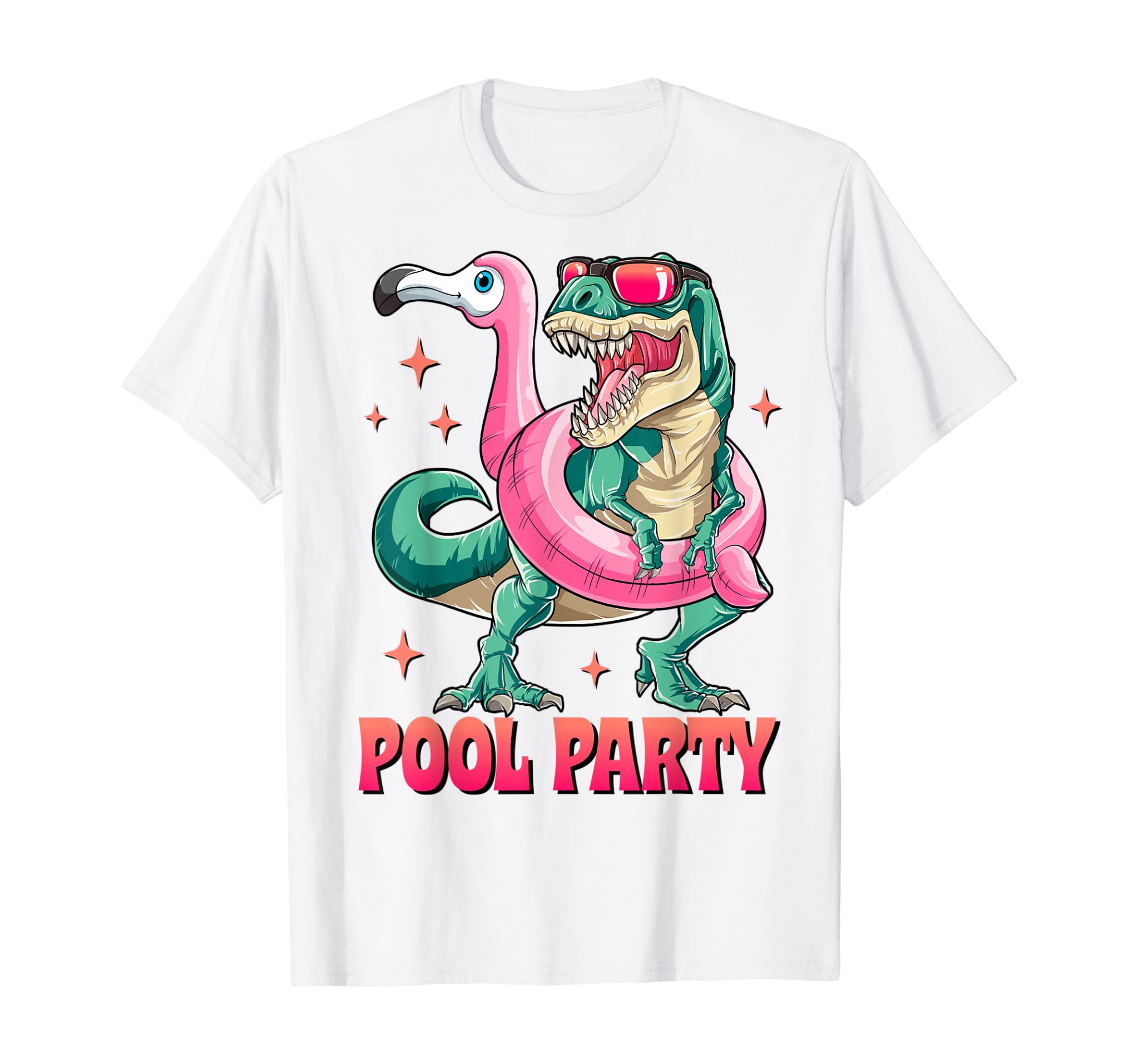 Pool Party Dinosaur Pink Flamingo Float Funny T Rex Summer T-Shirt