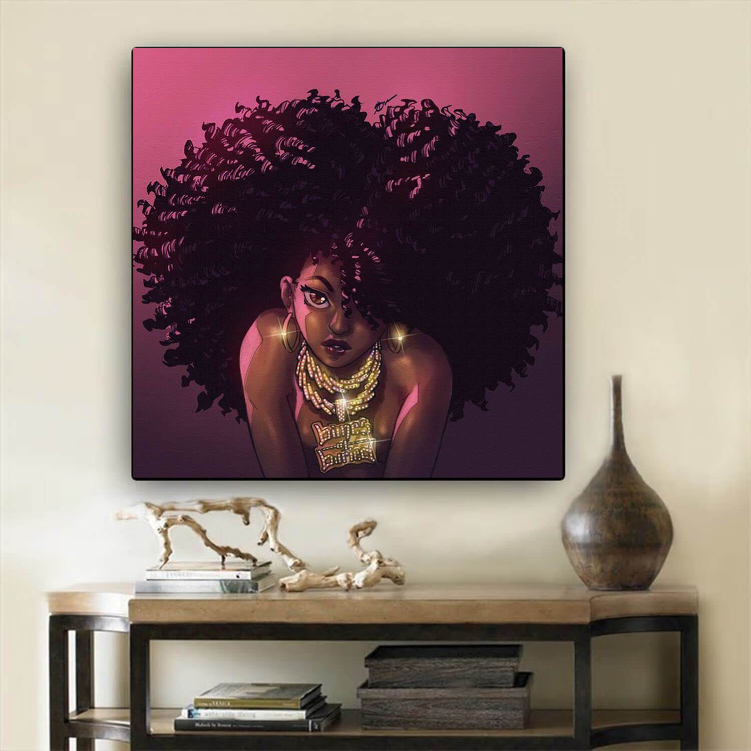 African American Canvas Wall Art Melanin Girl With Afro Hair Art Afrocentric Home Decor BPS5642