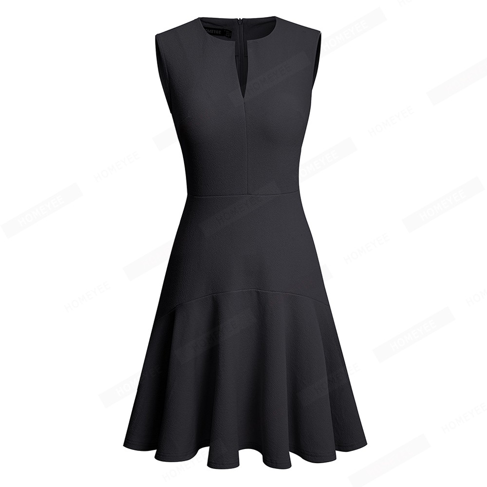 Women Brief Elegant Solid Color Sleeveless O Neck Cut Out Fitted A-Line Dress EA311 alx