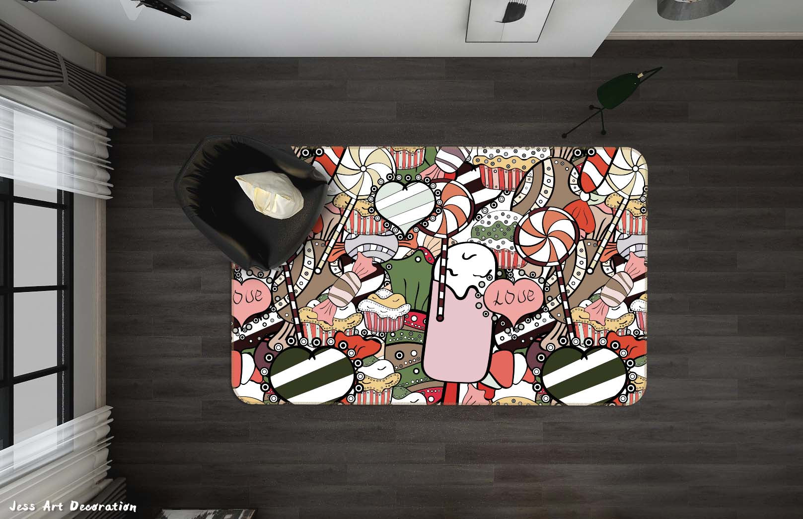 3D Love Candy Cartoon Graffiti Wall Non-Slip Rug Mat A712 Lqh